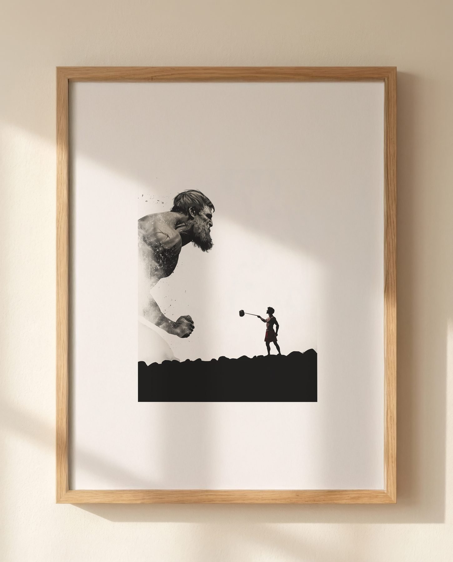 David and Goliath Silhouette — Close-up wall mockup