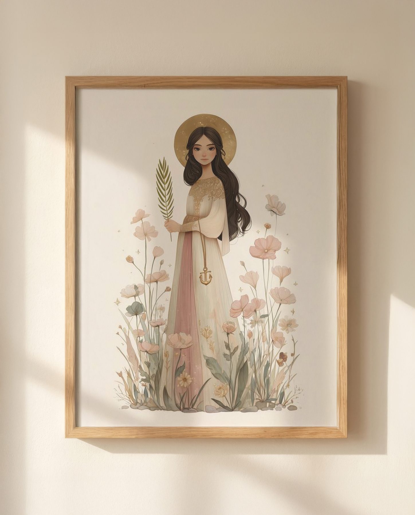 Saint Philomena with Wheat and Flowers — Close-up wall mockup