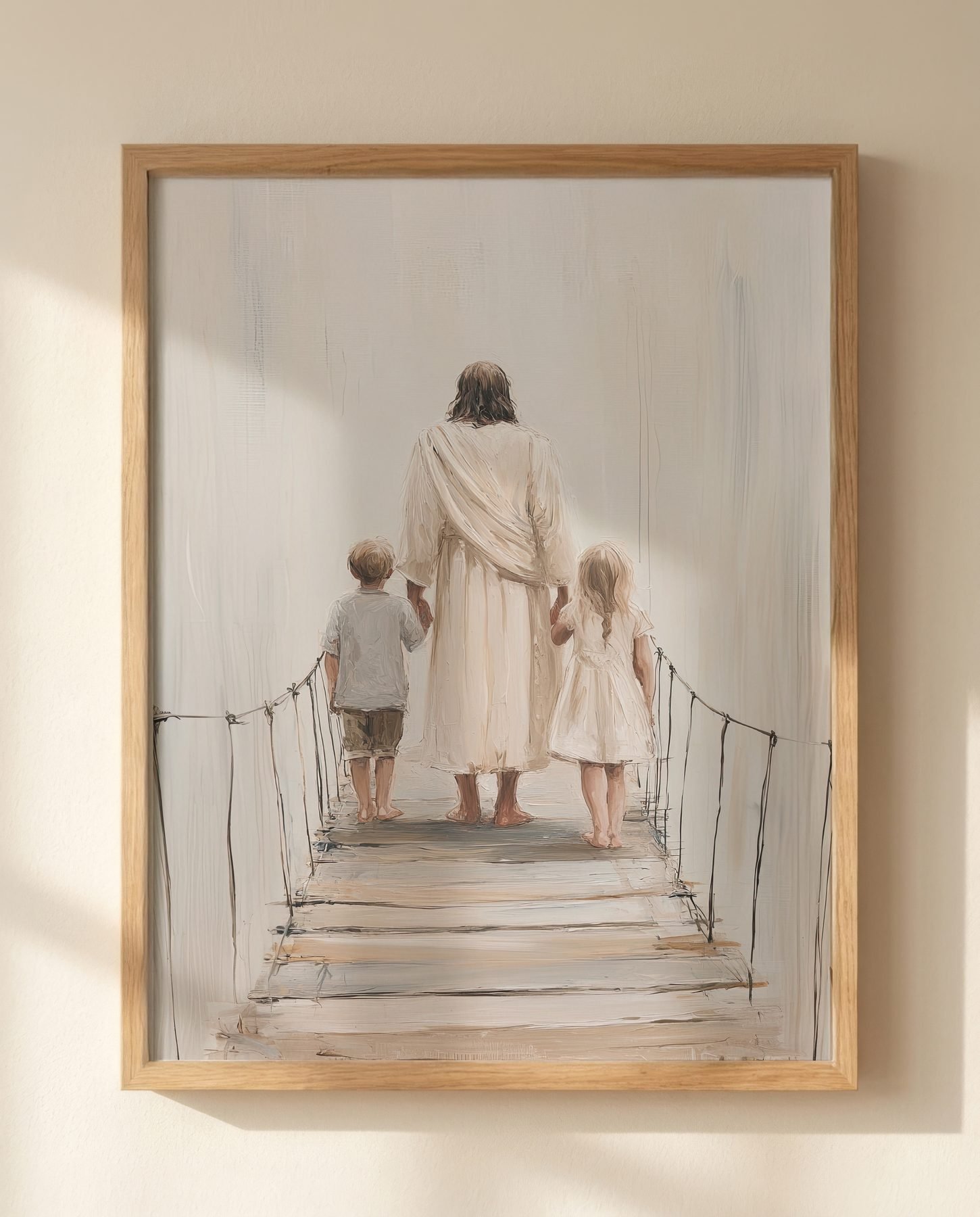 Jesus Walking with Children on a Bridge print