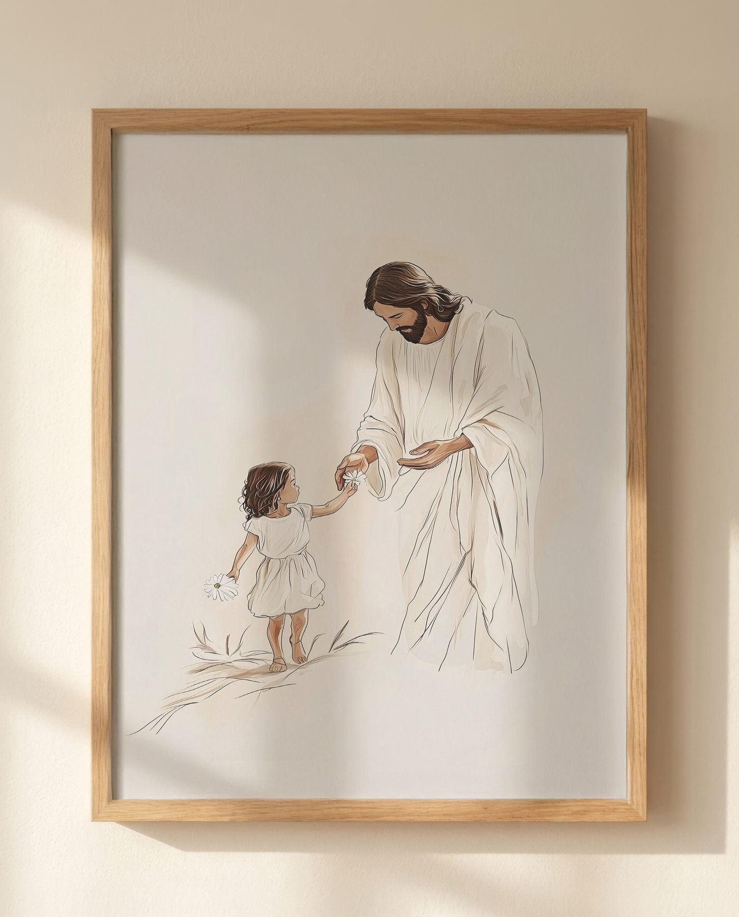 Jesus Kneeling with a Child — Close-up wall mockup
