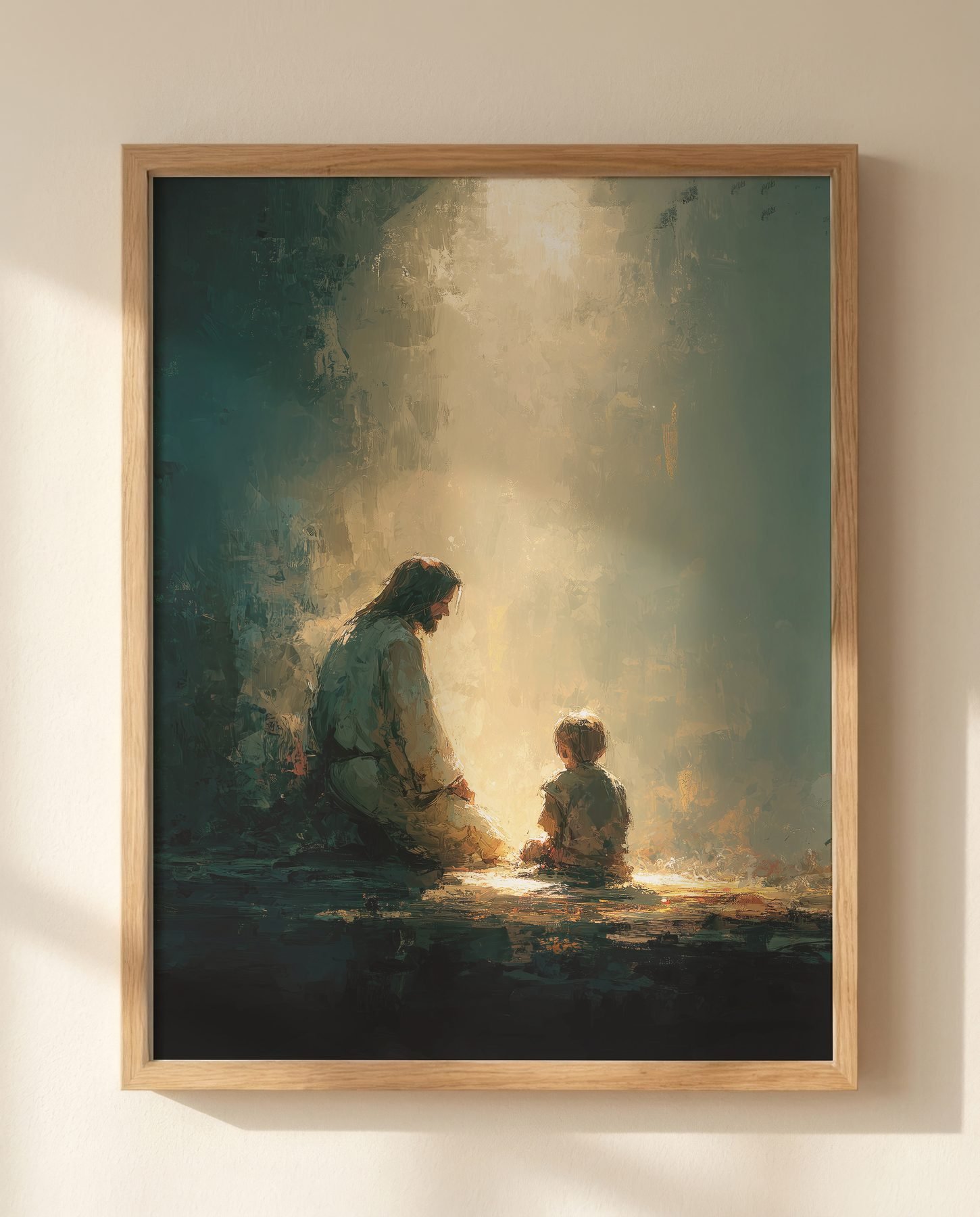 Jesus and a Child in Prayerful Light — Close-up wall mockup