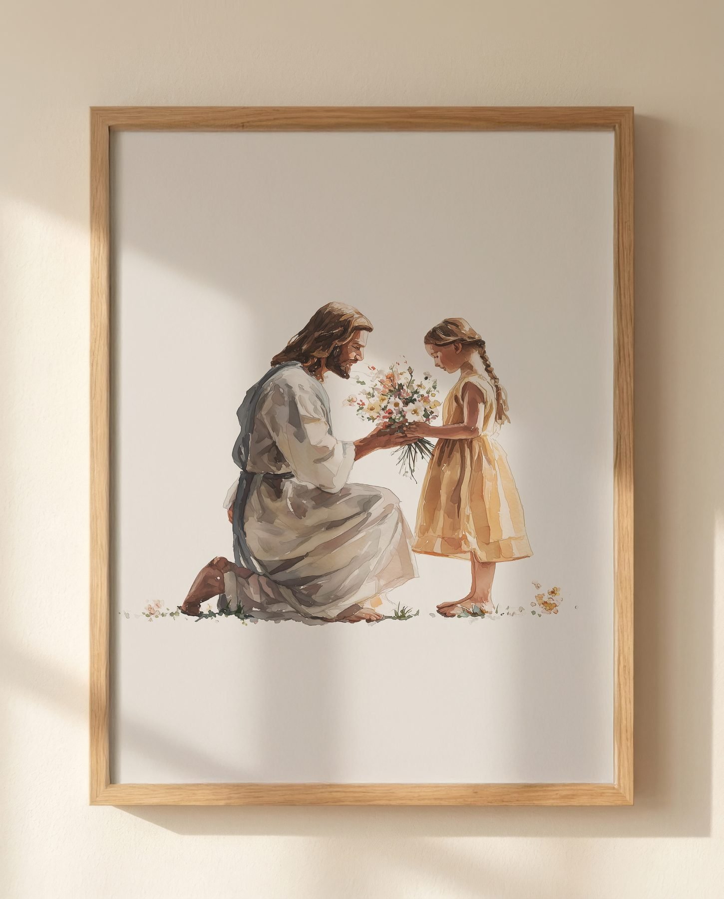 Jesus Receiving Flowers from a Child — Close-up wall mockup