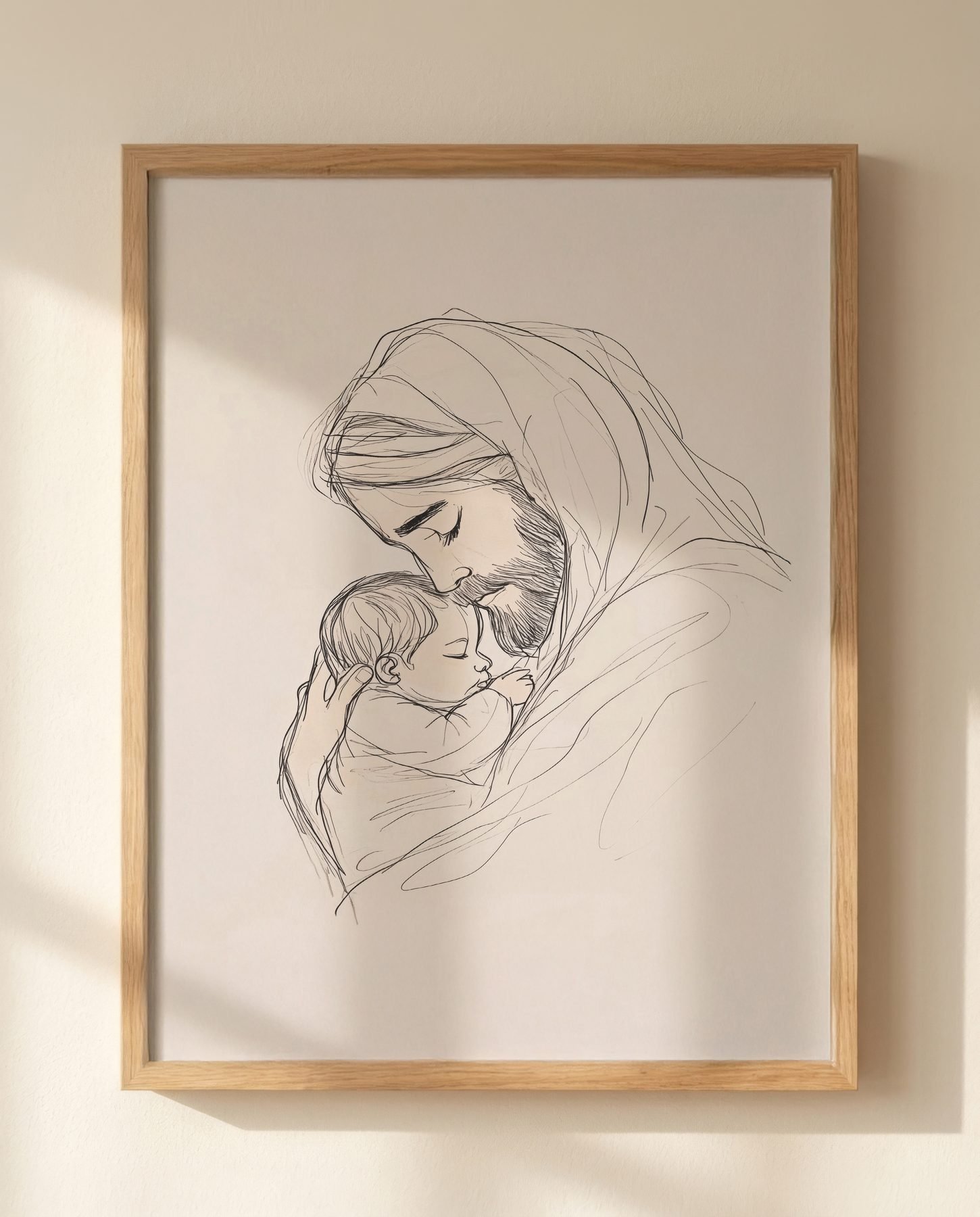 Jesus Holding an Infant in Line Art print