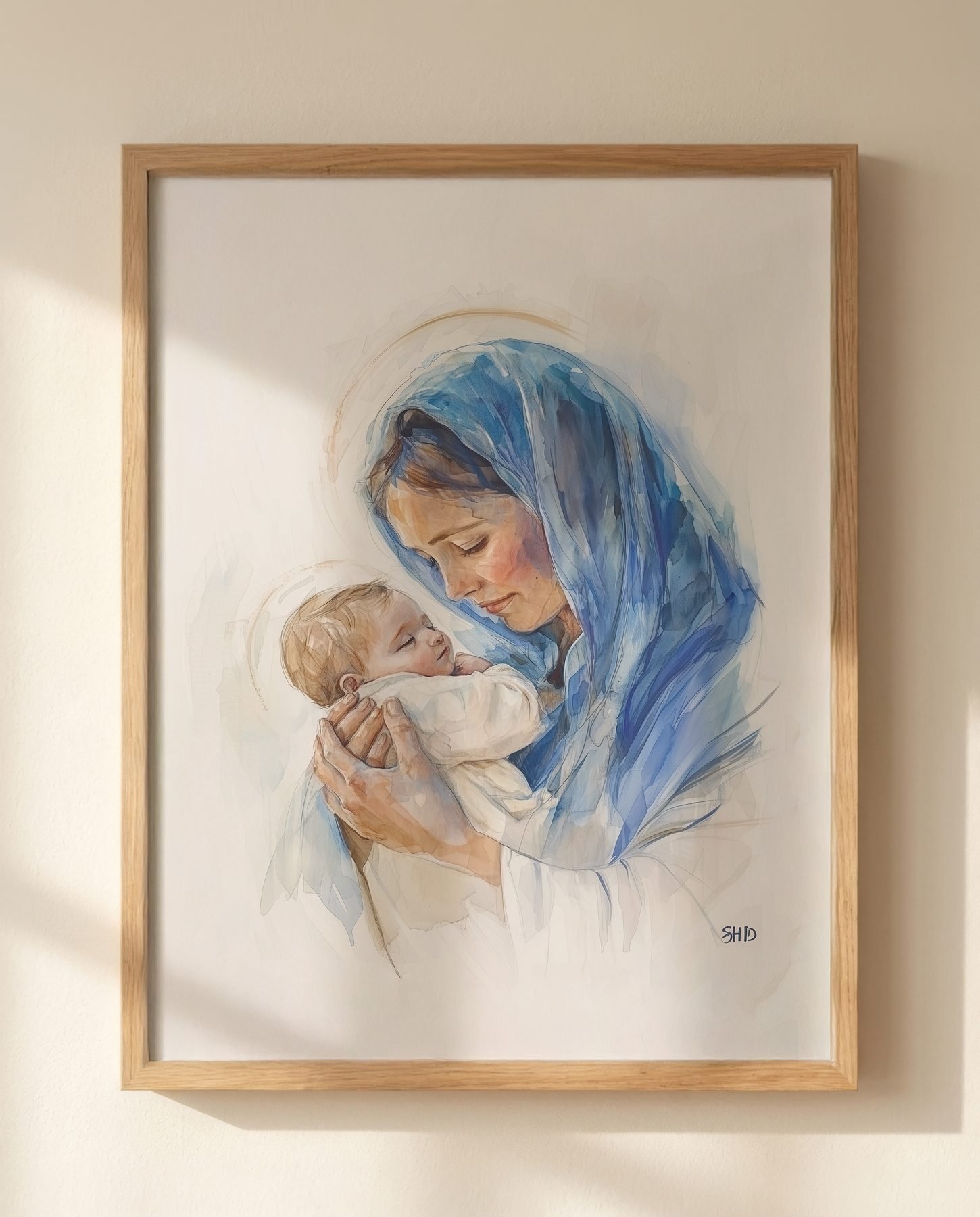 Madonna and Child in Blue Watercolor print