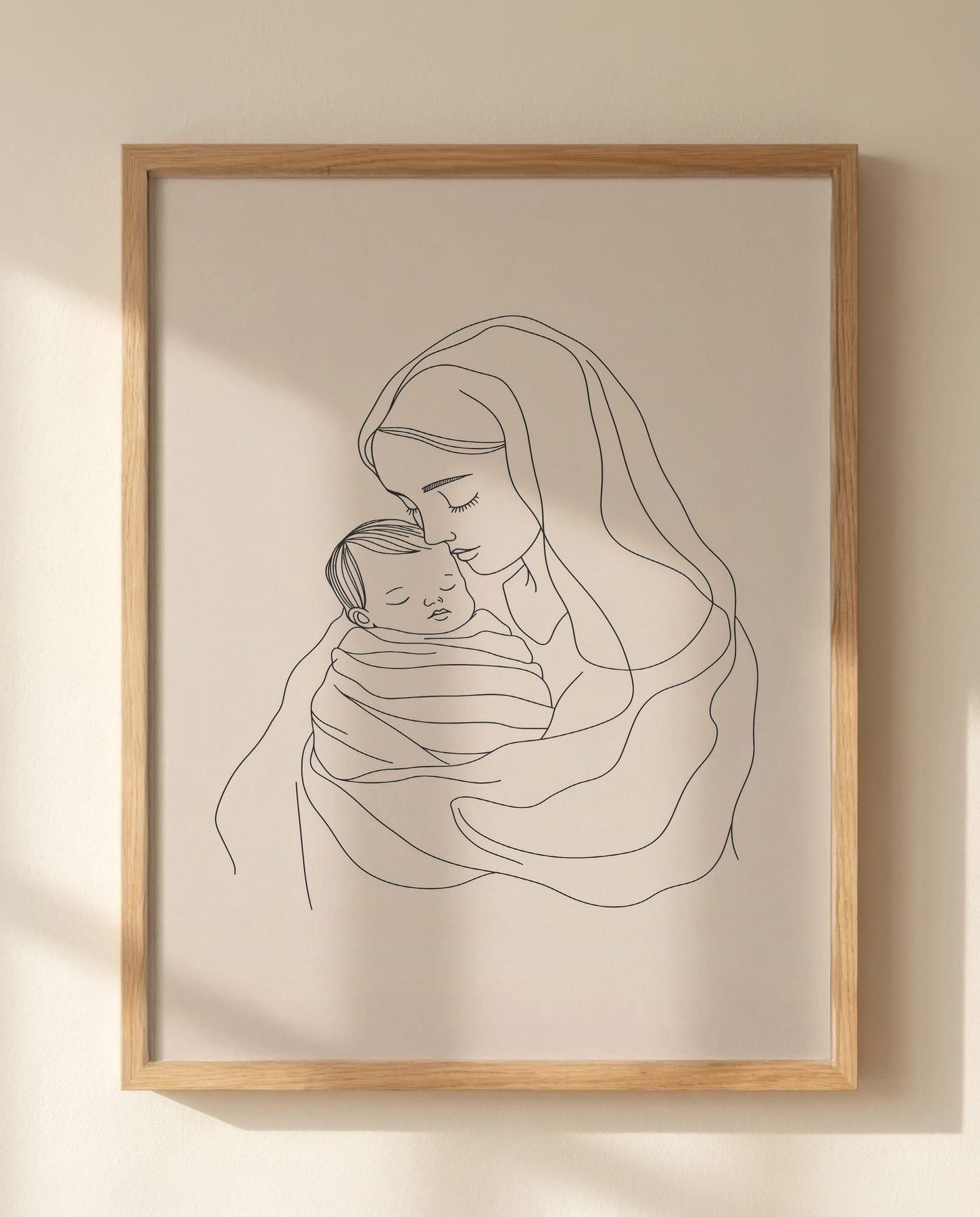 Madonna and Child Cheek to Cheek — Close-up wall mockup