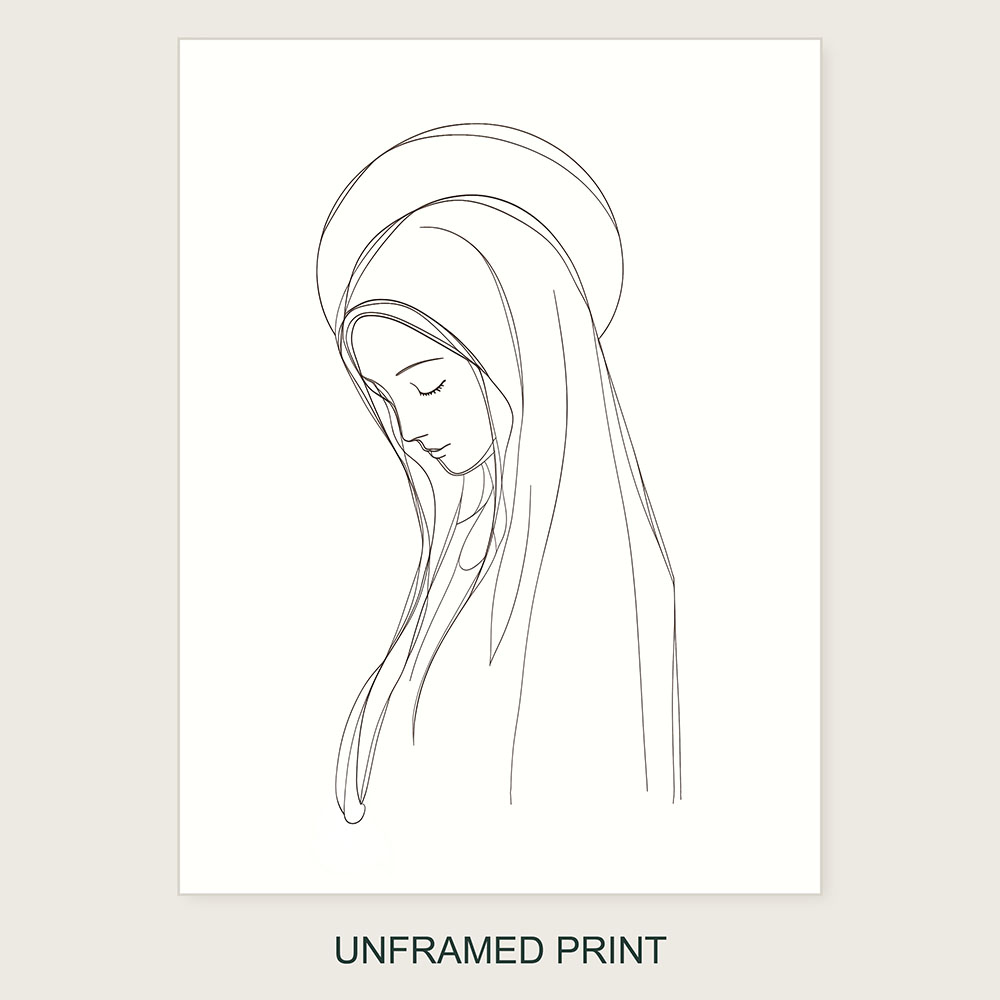 Unframed Blessed Virgin Mary line art poster. Frame not included.